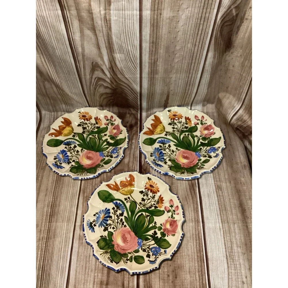 Vintage Hand Painted Nova Rose Floral Scalloped Edge Dinner Plate